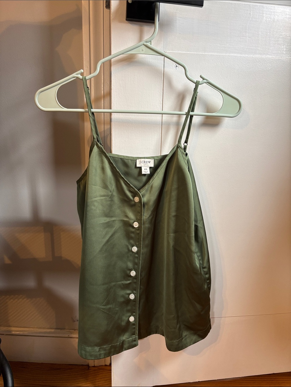 J. Crew Olive Green Satin Button-Front Camisole